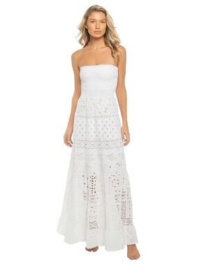 TEMPTATION POSITANO Tahina Strapless Eyelet Maxi Dress White Size Small VGUC